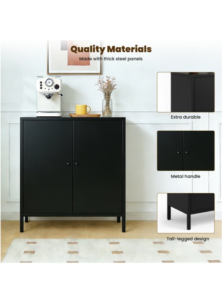 جيجيرو خزانة بوفيه معدنية، خزانة تخزين مطبخ بأرفف، خزانة ركن قهوة، خزانة جانبية للبوفيه، رف قابل للتعديل أسود - Image 3